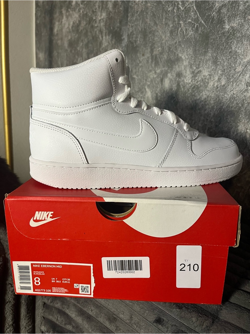 Nike Men’s Ebernon Mid White High-Top Sneaker Size 8 New